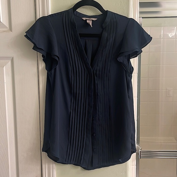 H\u0026M | Tops | Dark Blue Hm Button Down Cap Sleeve Blouse | Poshmark